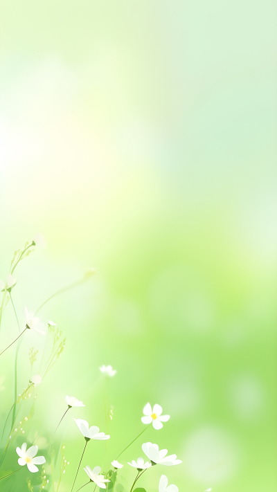 小清新绿色光影白色小花背景