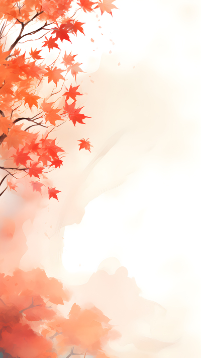 红色枫叶水墨晕染背景