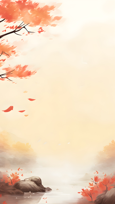 秋天红色枫叶水彩画背景