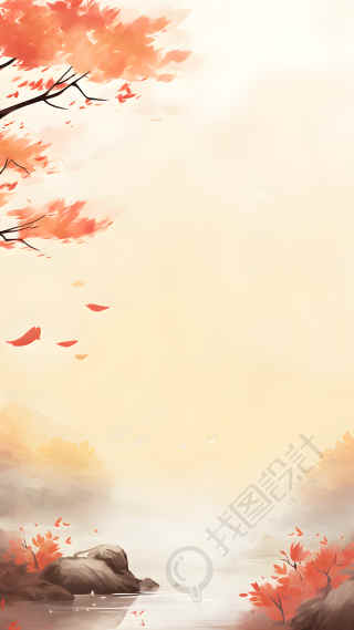 秋天红色枫叶水彩画背景