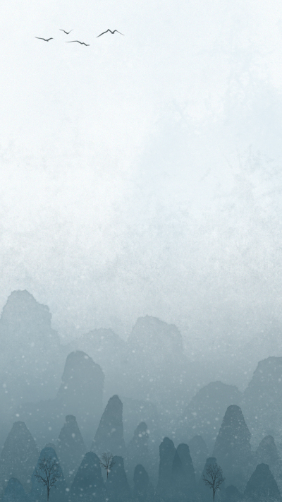 清晨雾蒙蒙的远山飞鸟背景