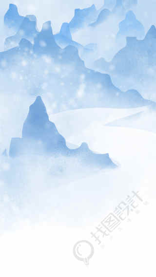 浅蓝色水墨远山雪景背景图