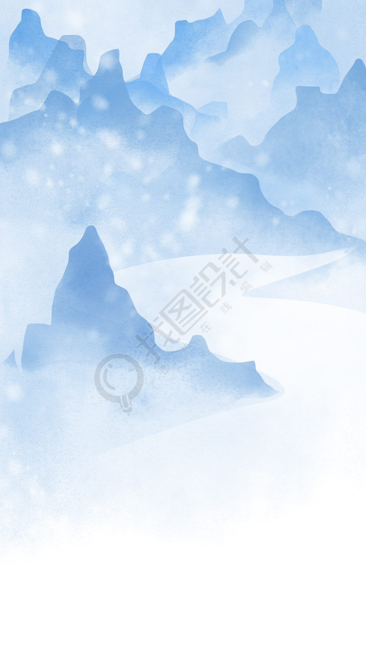 浅蓝色水墨远山雪景背景图