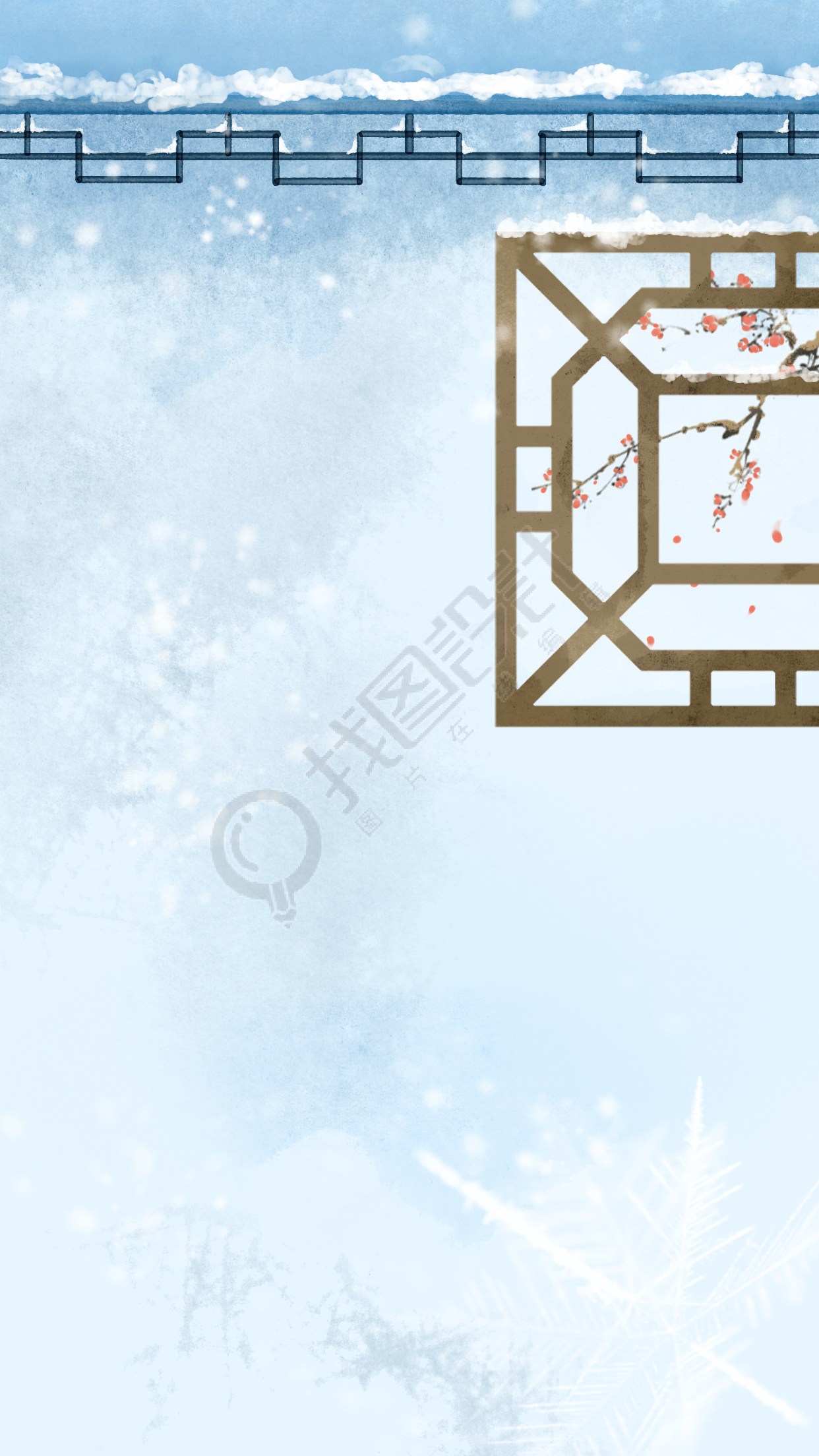 古风窗棂红梅雪景背景