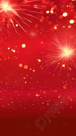 新年喜庆烟花红色背景