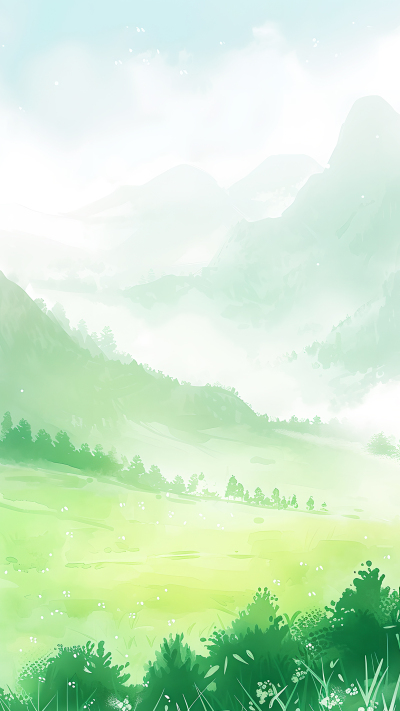 春天远山水彩风背景