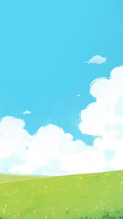 晴朗天空绿色草地春天背景