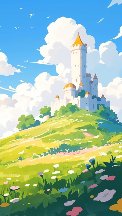 夏日城堡蓝天白云背景