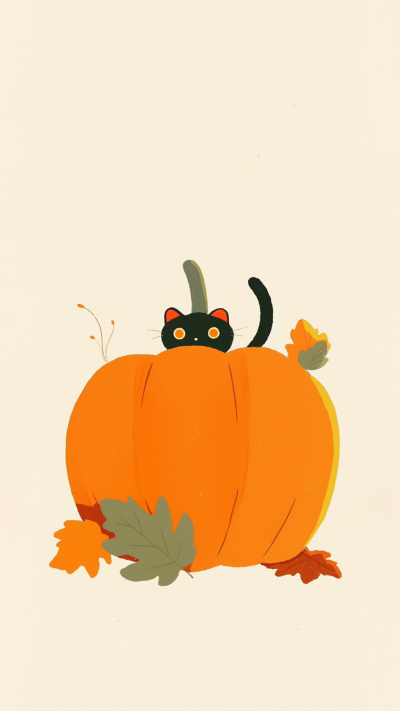 卡通南瓜可爱小黑猫背景