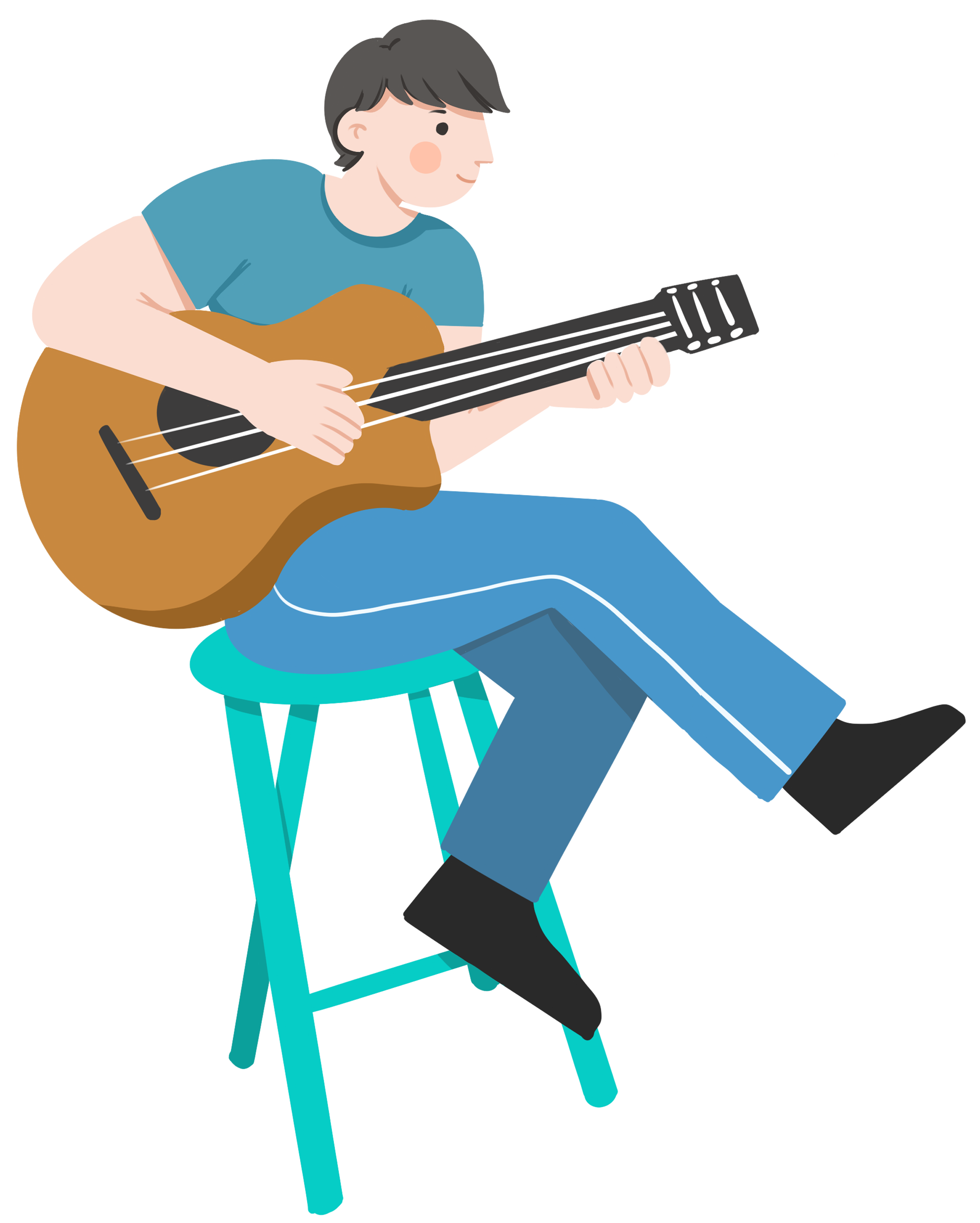 有趣的男孩弹吉他坐在木头卡通插画图片素材_ID:418974146-Veer图库