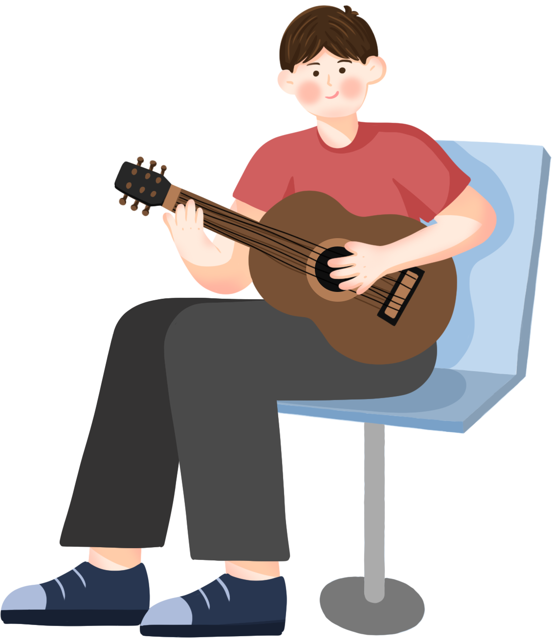 Boy Playing Guitar PNG Transparent, Hand Painted Cartoon Boy Element ...