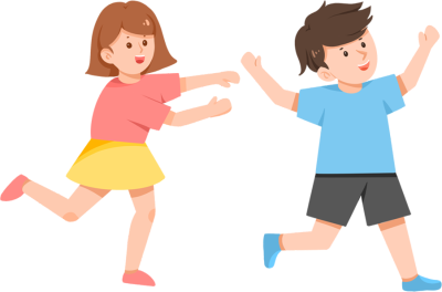 卡通小孩追逐打闹