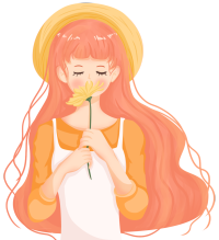 插画风唯美长发拿花女孩