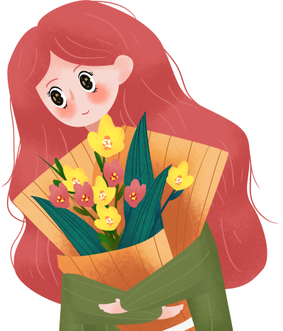 手捧鲜花长发妇女节女孩