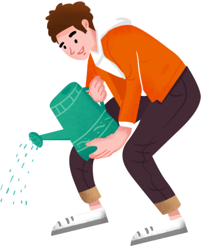 拿水壶浇水男孩