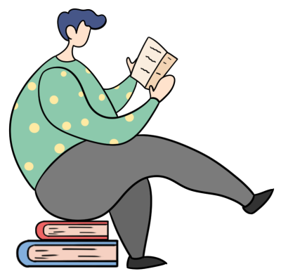 坐在书上看书的男生