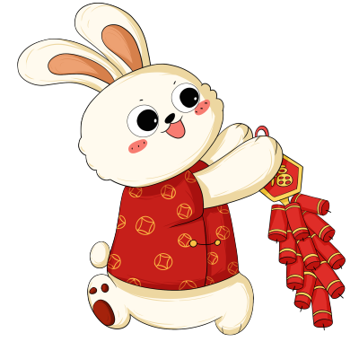 卡通兔子兔年形象放鞭炮新春