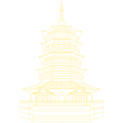 国潮手绘线条黄色古建筑图片