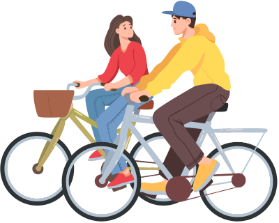 情侣双人骑自行车
