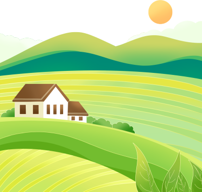 田野风景日出小木屋