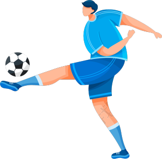 蓝衣服踢足球运动男孩