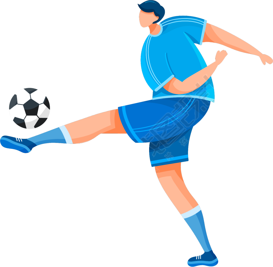 蓝衣服踢足球运动男孩