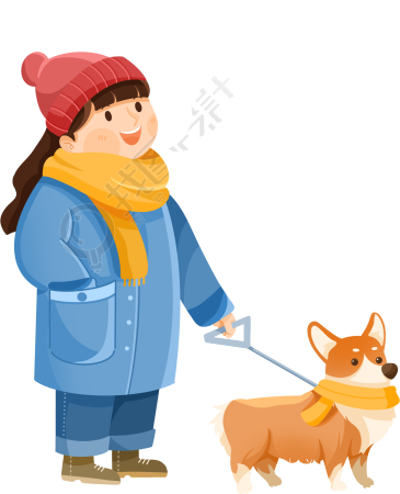 冬季女生遛狗图片