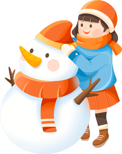 女孩堆雪人卡通冬季素材