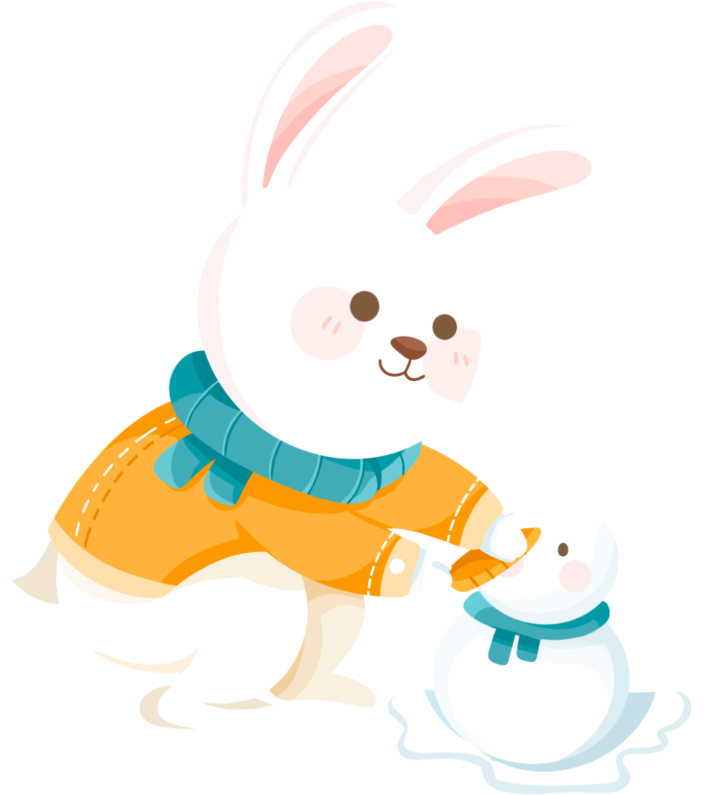 兔子堆雪人图片插画简笔画制作步骤!