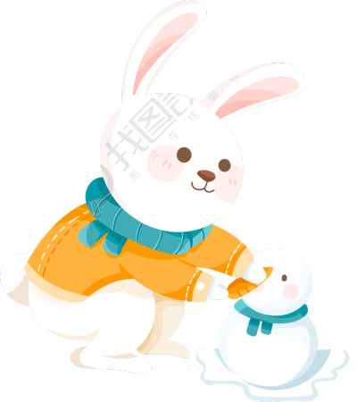 冬季卡通兔子堆雪人