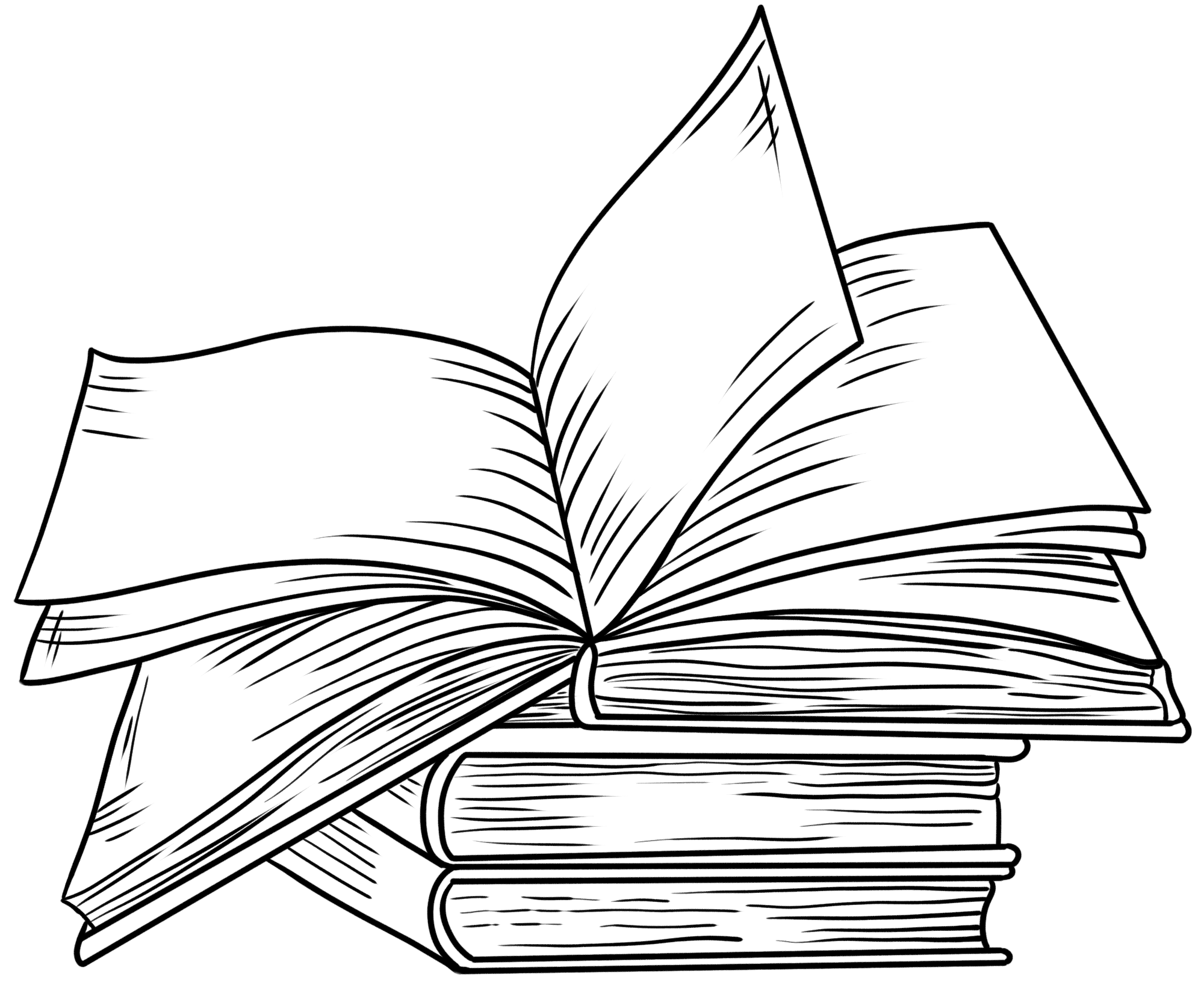 翻书线条手绘书籍线稿