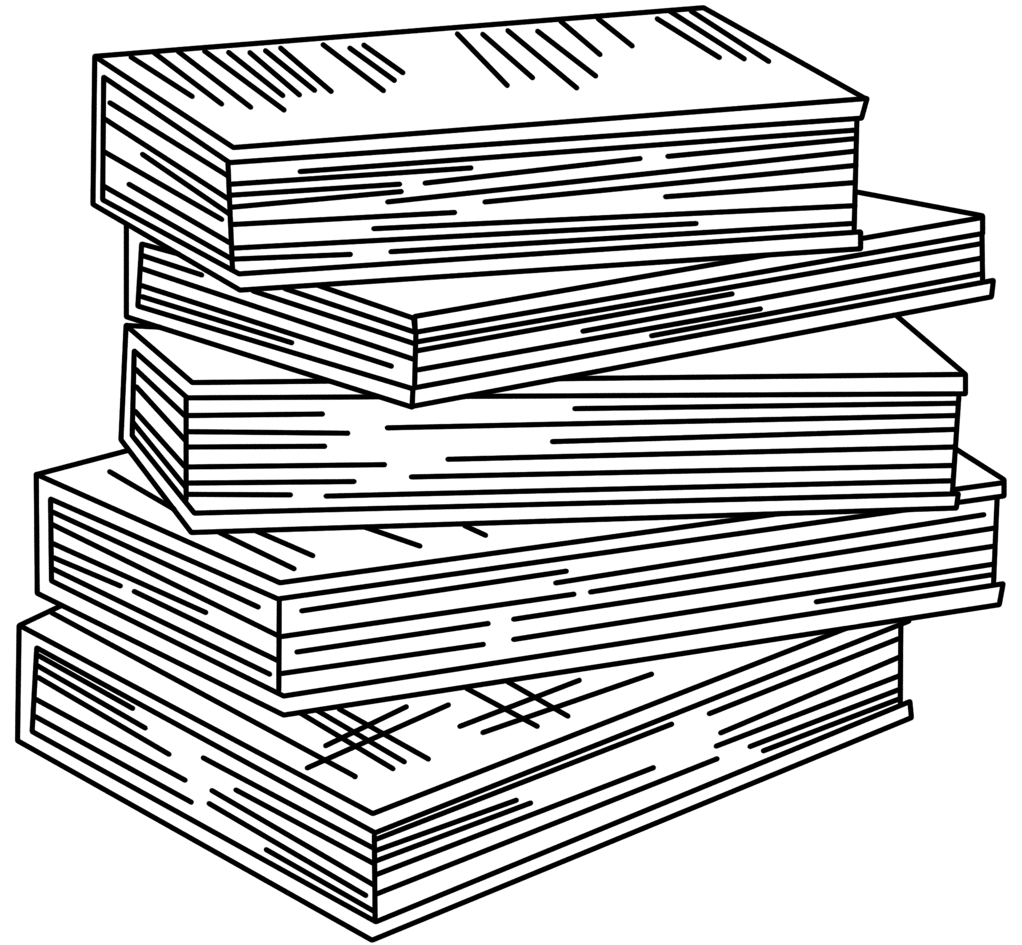 多本书籍堆积手绘线稿