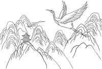 国风山云白鹤风景线稿