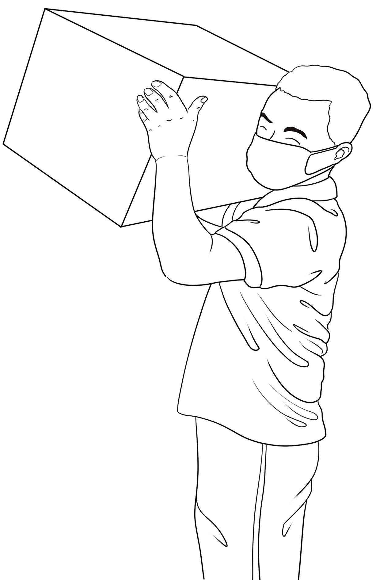 工人戴口罩搬运线稿
