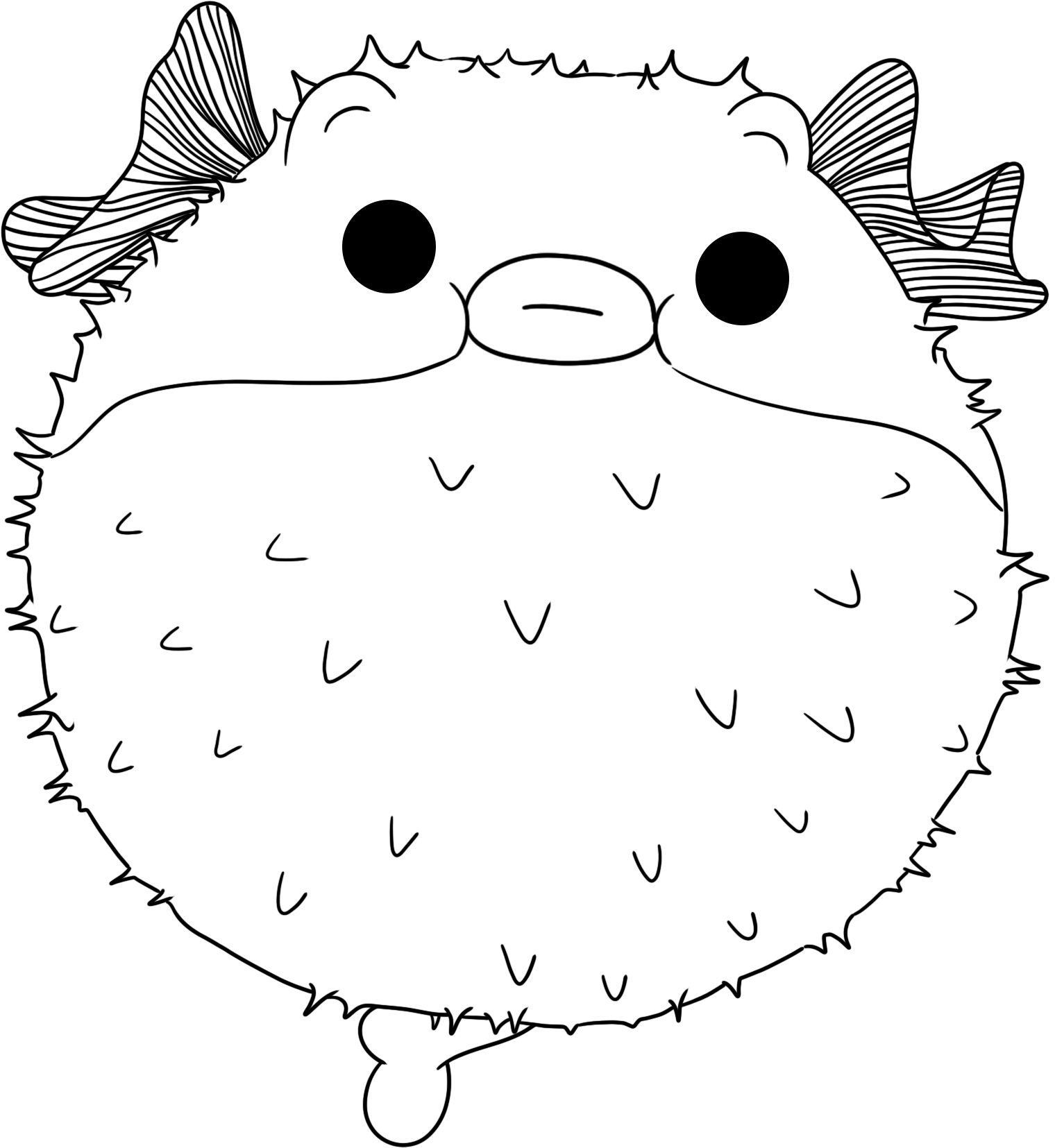 河豚动物鱼卡通线稿