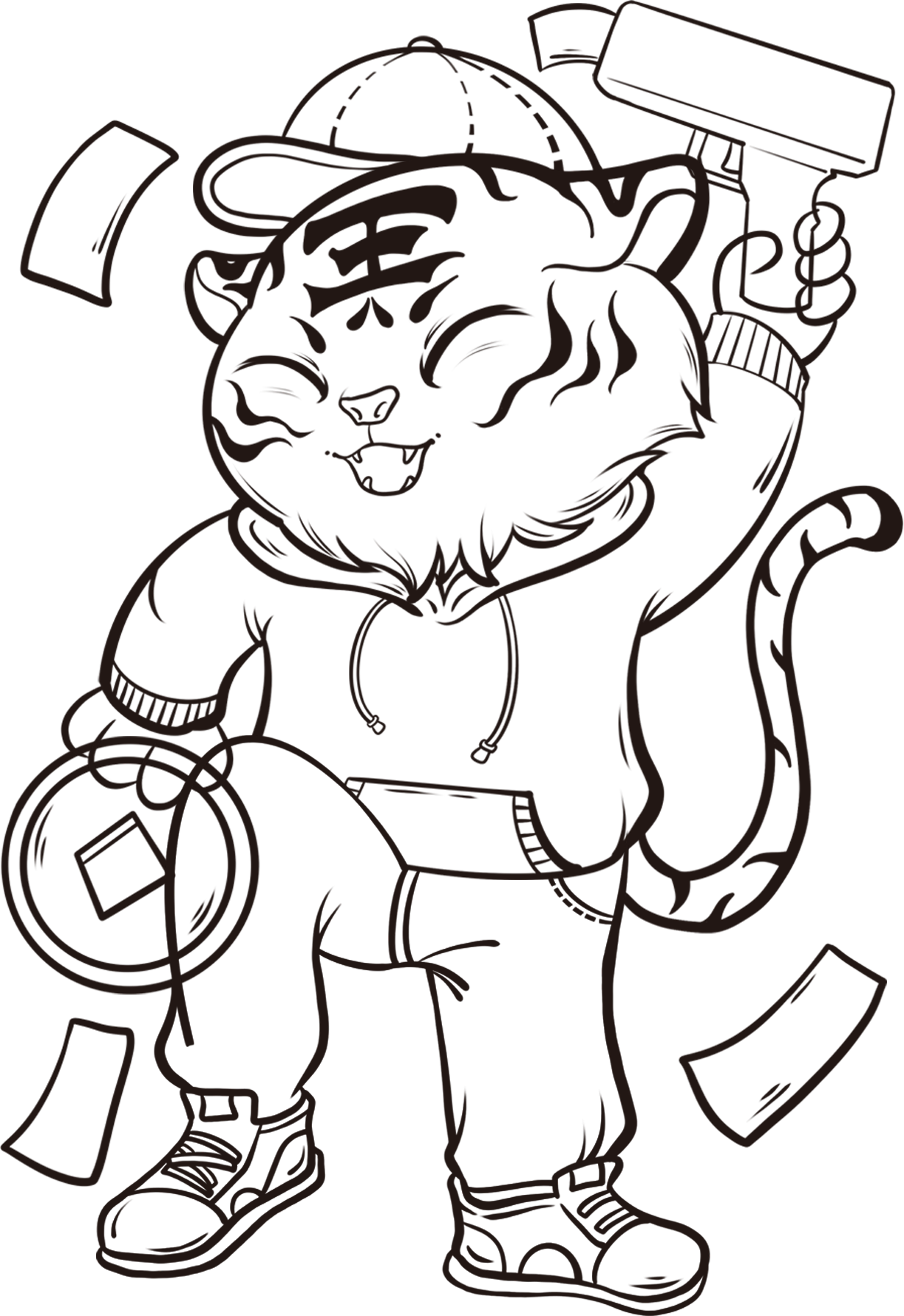 老虎虎年线条图片线稿