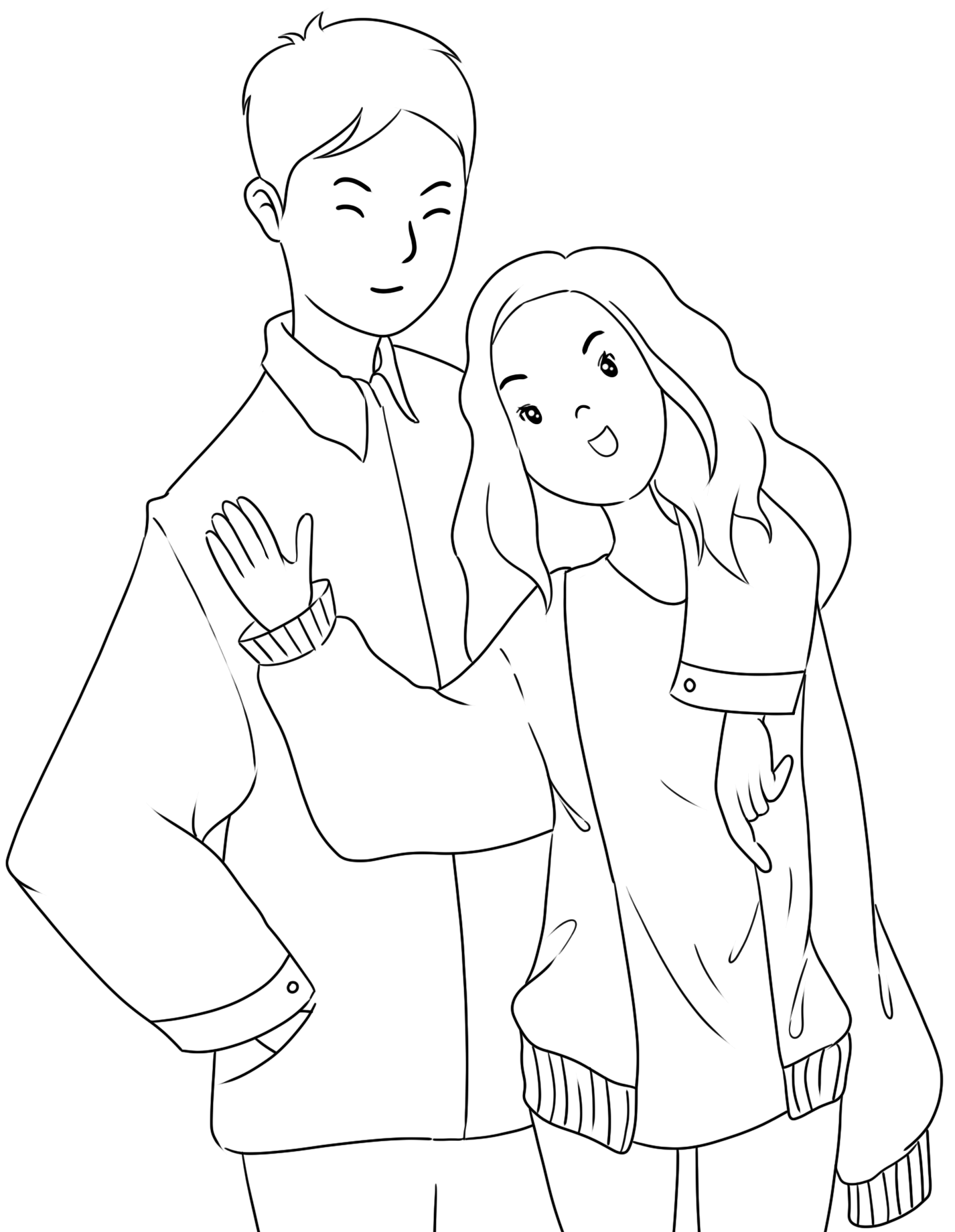 情侣七夕情人节线稿