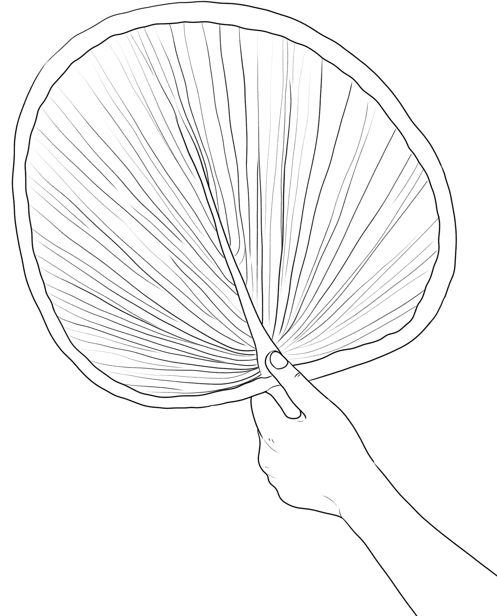 手拿扇子炎热夏天扇风线稿