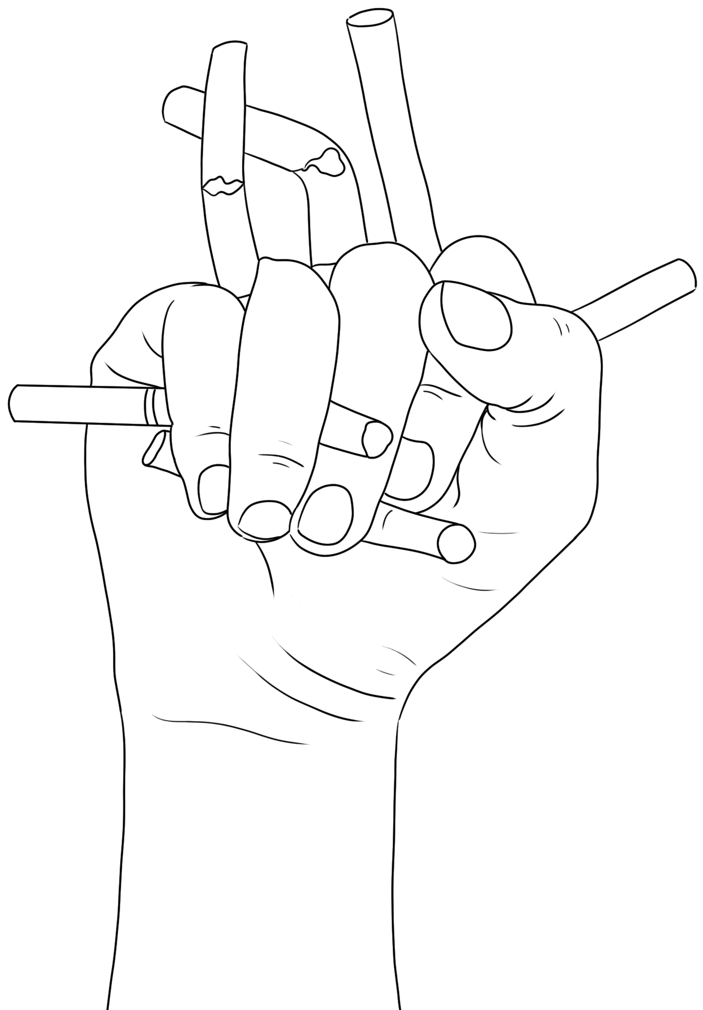 手握香烟无烟日线稿