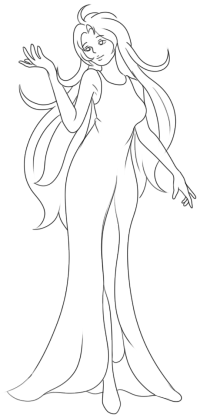 长发卡通女孩线稿