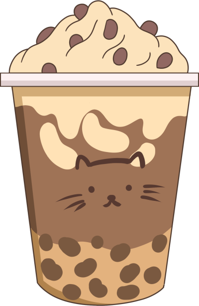 卡通小猫纸杯珍珠奶茶