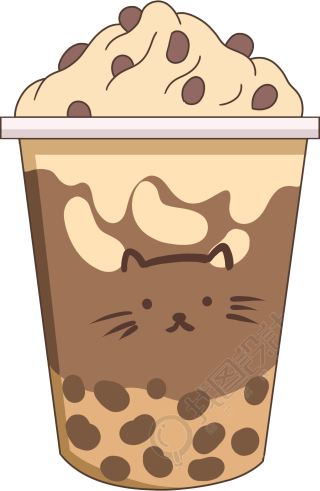 卡通小猫纸杯珍珠奶茶