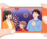手拿新年喜庆一家人照片