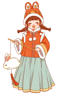 身穿汉服拿兔灯笼的小女孩
