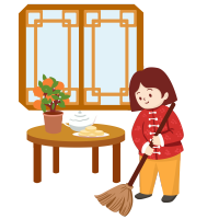 迎新年女孩大扫除卡通素材