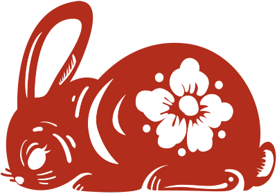 红色中国传统剪纸兔子剪影