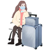 卡通女孩戴口罩等车图片