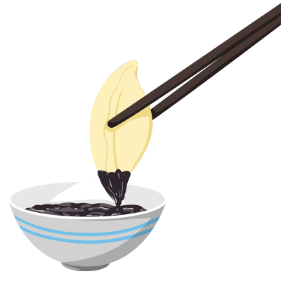 卡通筷子夹水饺蘸醋图片
