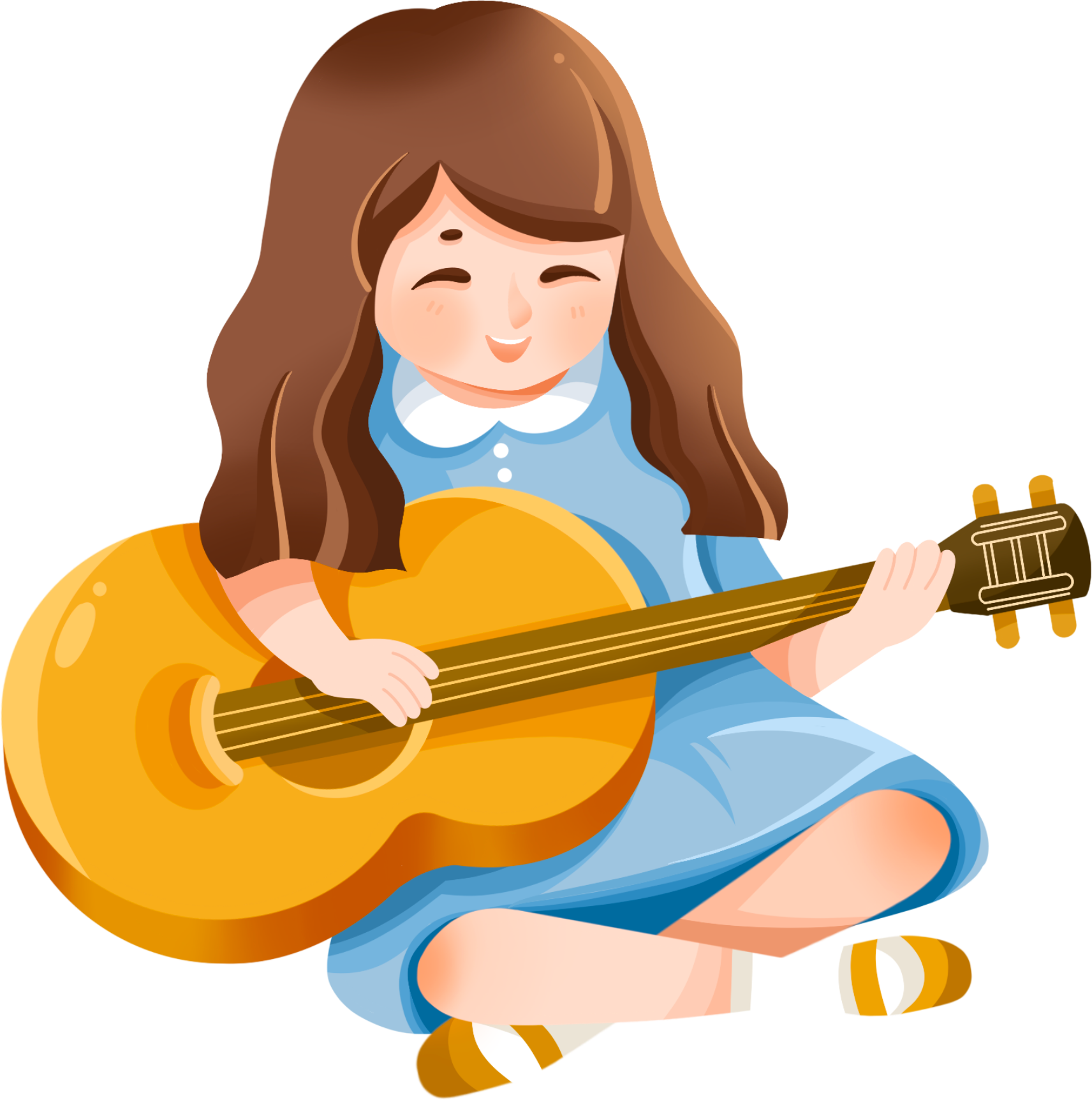 弹吉他的小女孩人物元素
