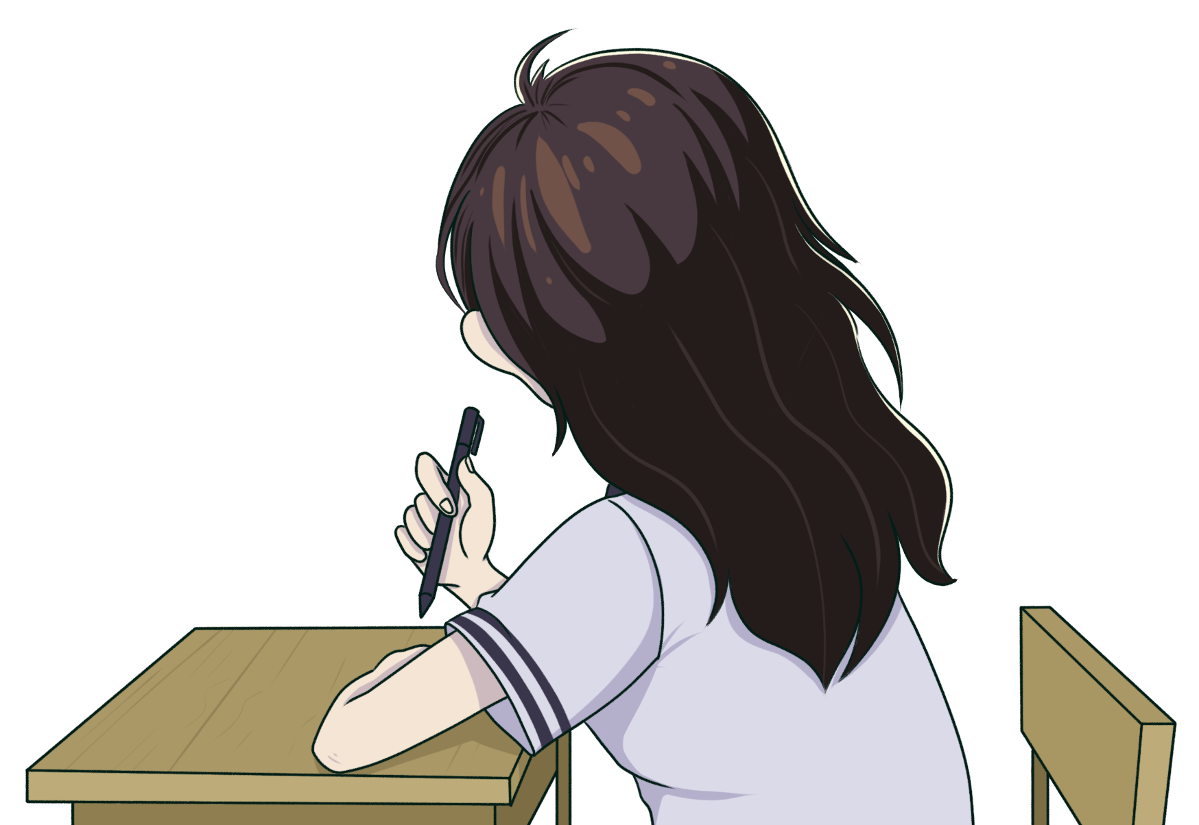 正在学习的女学生人物背影元素
